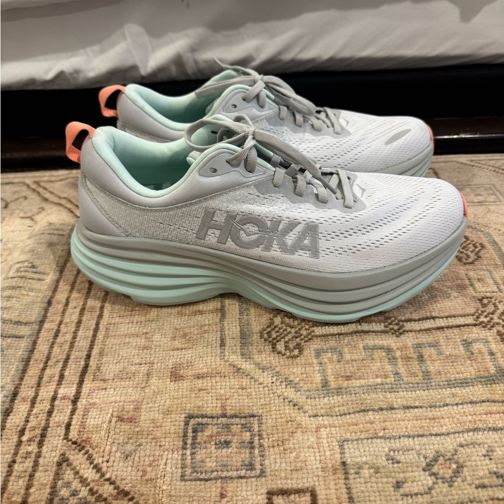 Hoka White and Mint Athletic Shoes